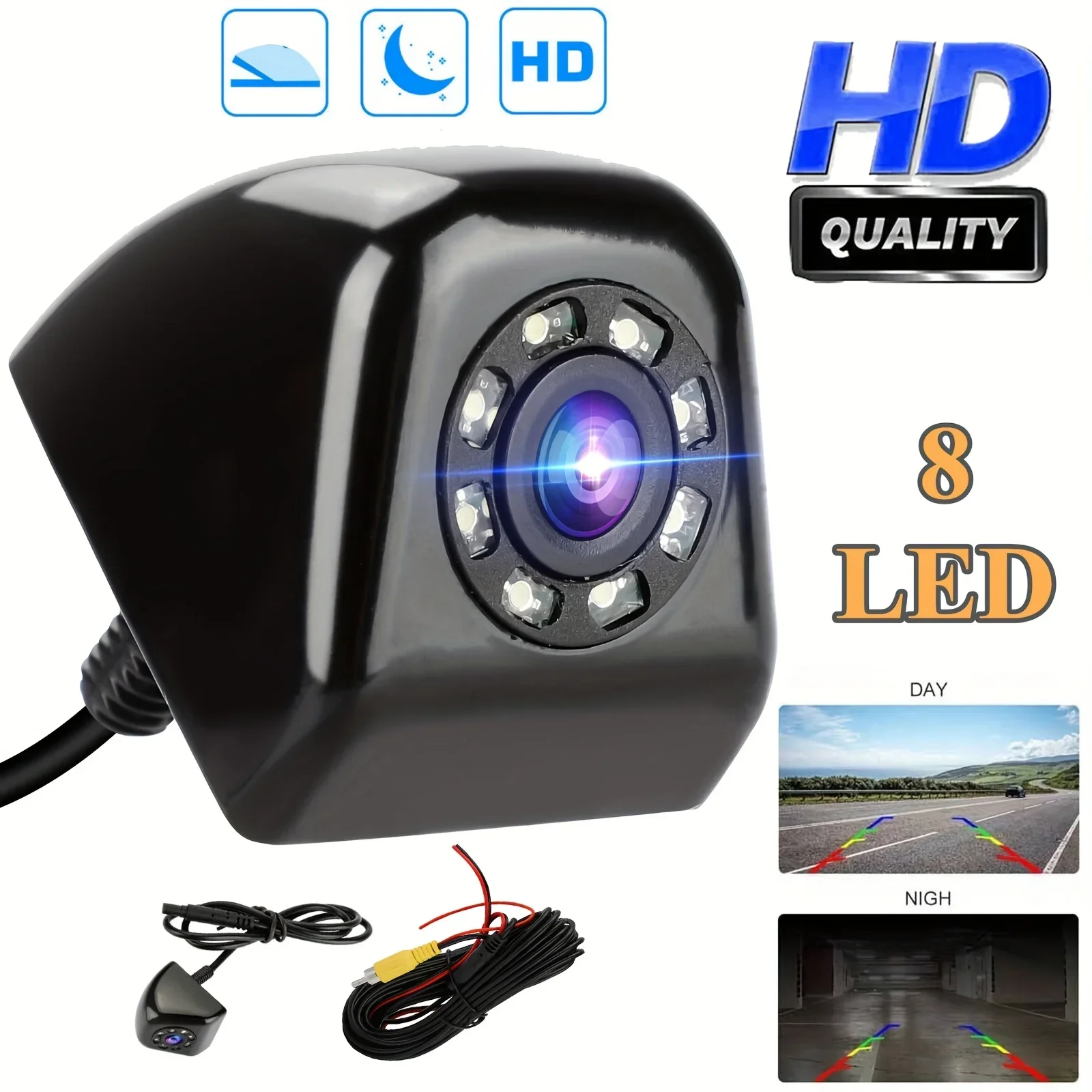 HD Universal Rearview Camera Equipped with 8 Leds, Front/Rear/Left/Right View Backup Camera for Vehicles, Night Vision