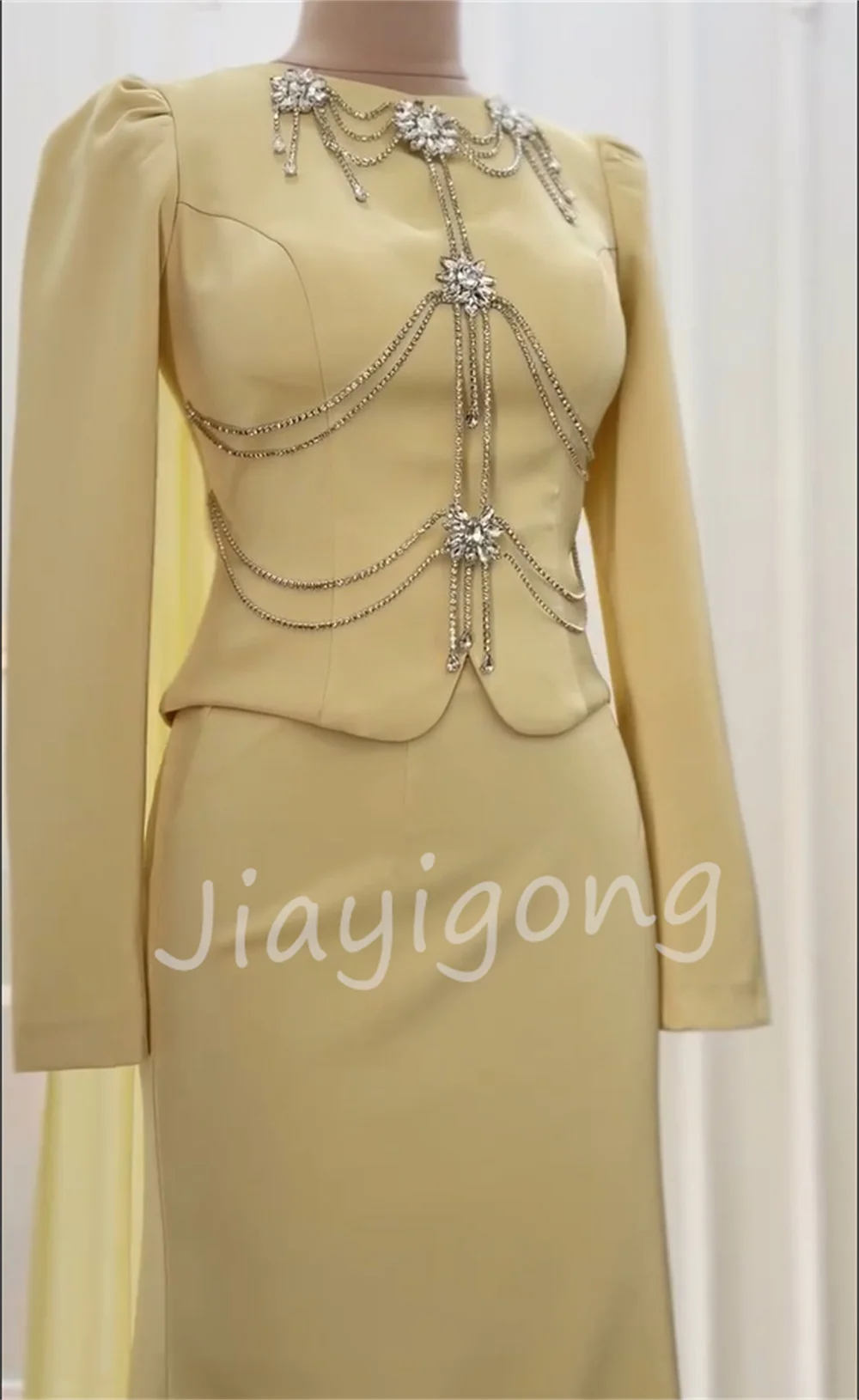 Customized Formal Jersey Pleat Sequined Trumpet Scoop Neck Long Bespoke Occasion Evening Dresses Elegant