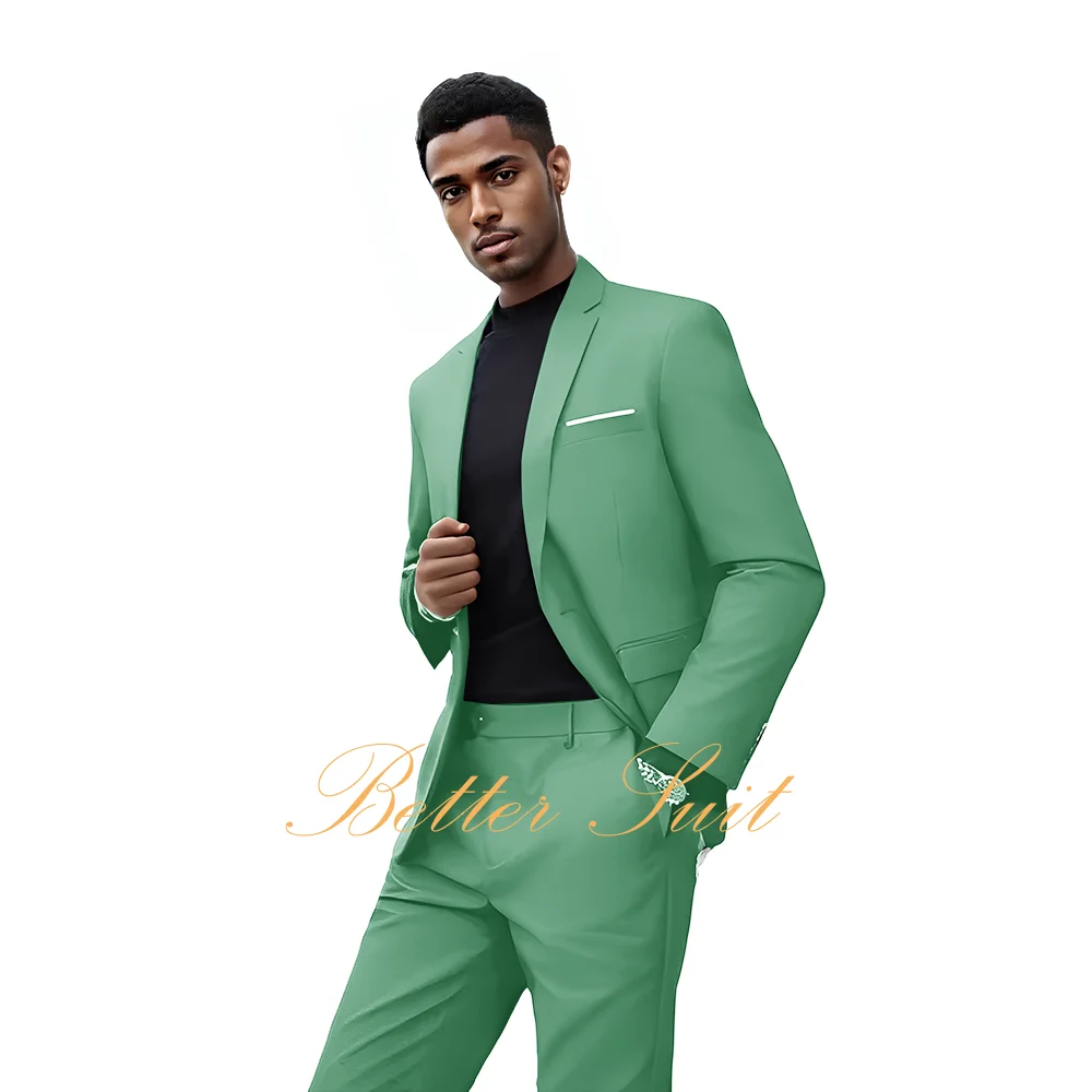 

Fashion Casual Men's Suit Solid One Button Blazer Slim Fit Jacket Pants 2 Pieces Suit for Men Wedding Party Tuxedo