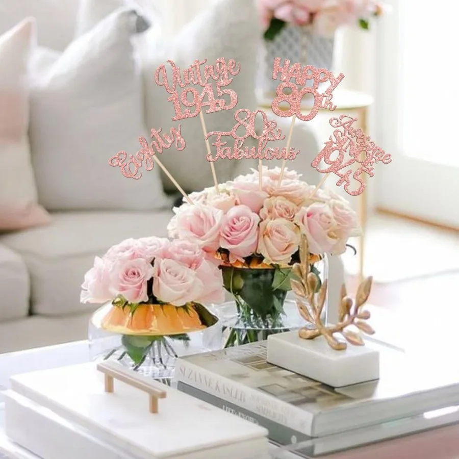 15 قطعة من أعواد الميلاد الثمانين المركزية لعيد الميلاد السعيد 80th Vintage 1945 قطع مركزية على شكل زهرة للطاولة يهتف إلى 80 زهور رائعة D