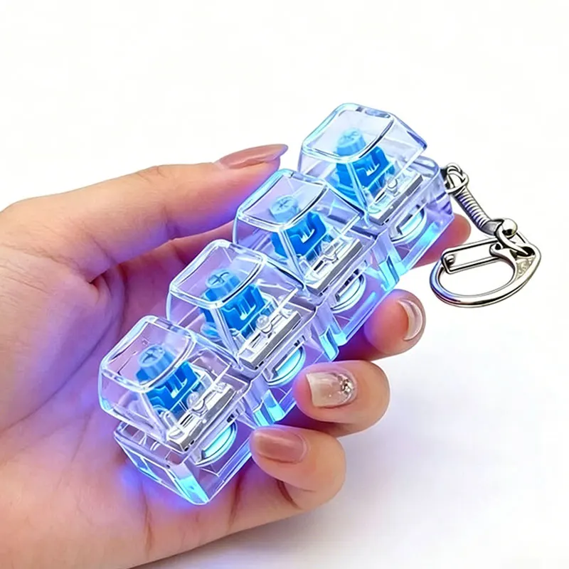 

4-Button Fingertip Keyboard Keychain RGB Keyboard Fidget Toy with Lights for Stress Relief Decompression Calming Accessories