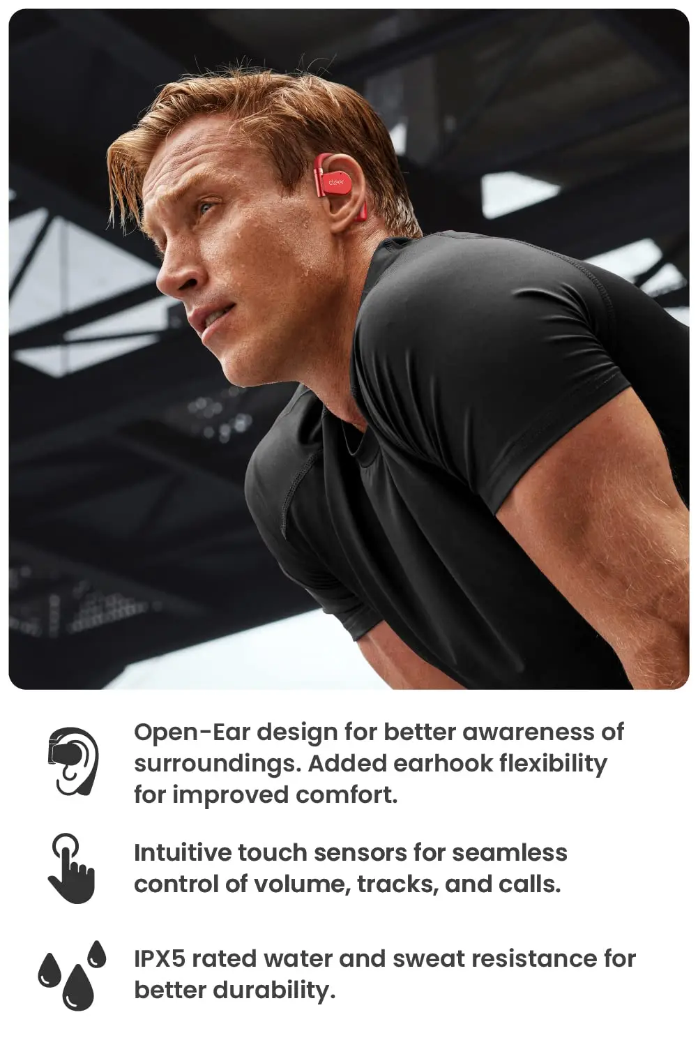 Cleer ARC II Sport Open Ear Headphones, True Wireless Ear Buds with Dual Mic, Sweat Resistant, Multi-Point Connect