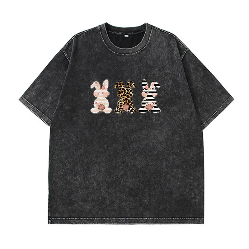 

Summer Goth T Shirt for women Aesthetic leopard rabbit Print T-shirt floral Graphic loose Tops Harajuku 100% Cotton Girl's