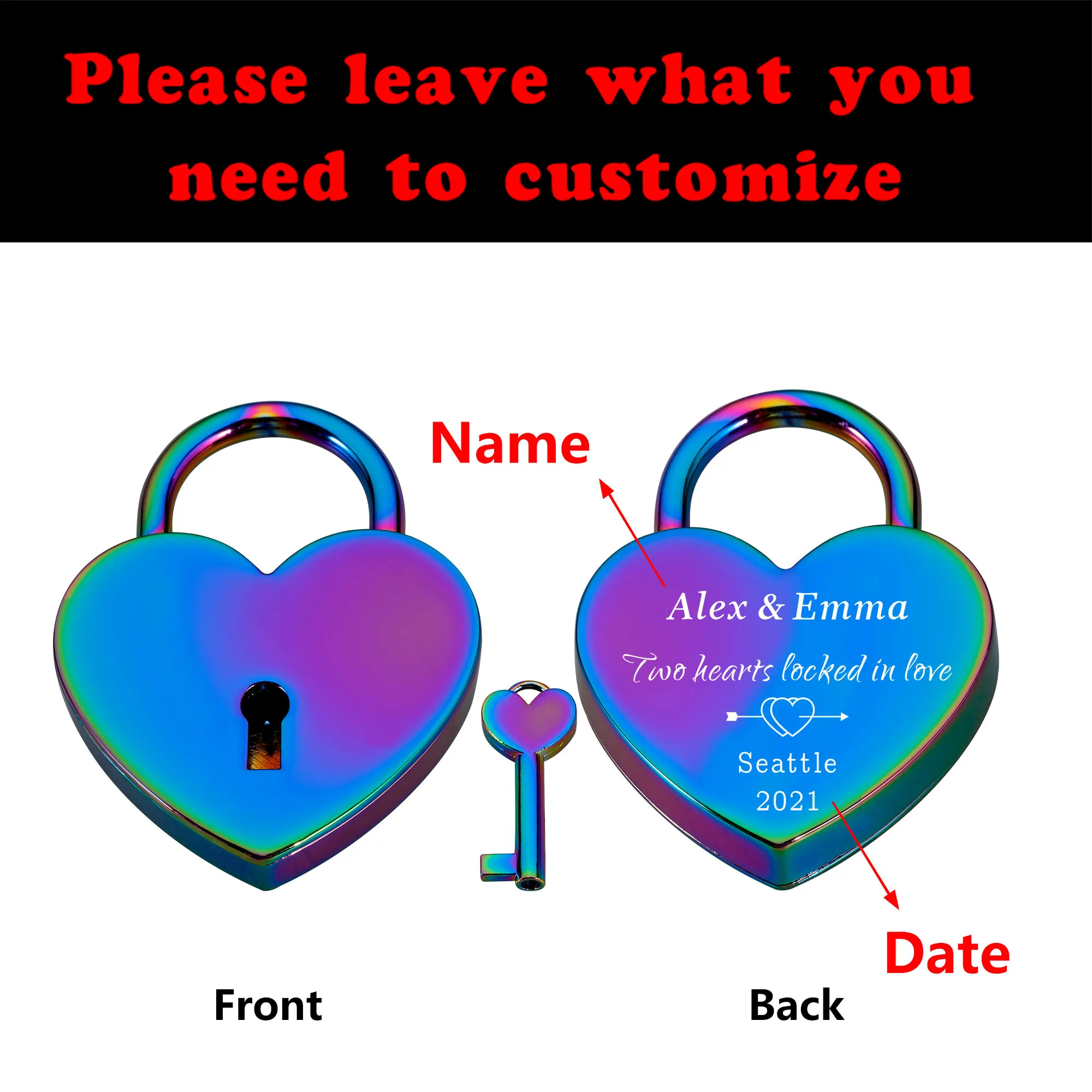 Custom Heart Padlock with Key for Boyfriend Girlfriend Personalized Couple Love Lock Honeymoon Gift Engraved Name Date Locks