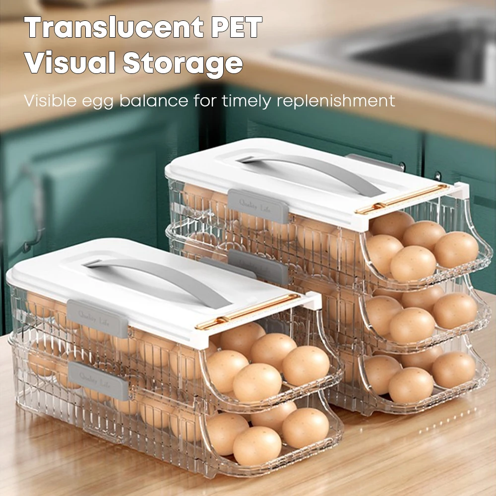 1/2Layer Refrigerator Egg Storage Organizer Egg Holder For Fridger Drawer Type Stackable Storage Bins Clear Plastic Egg Holder