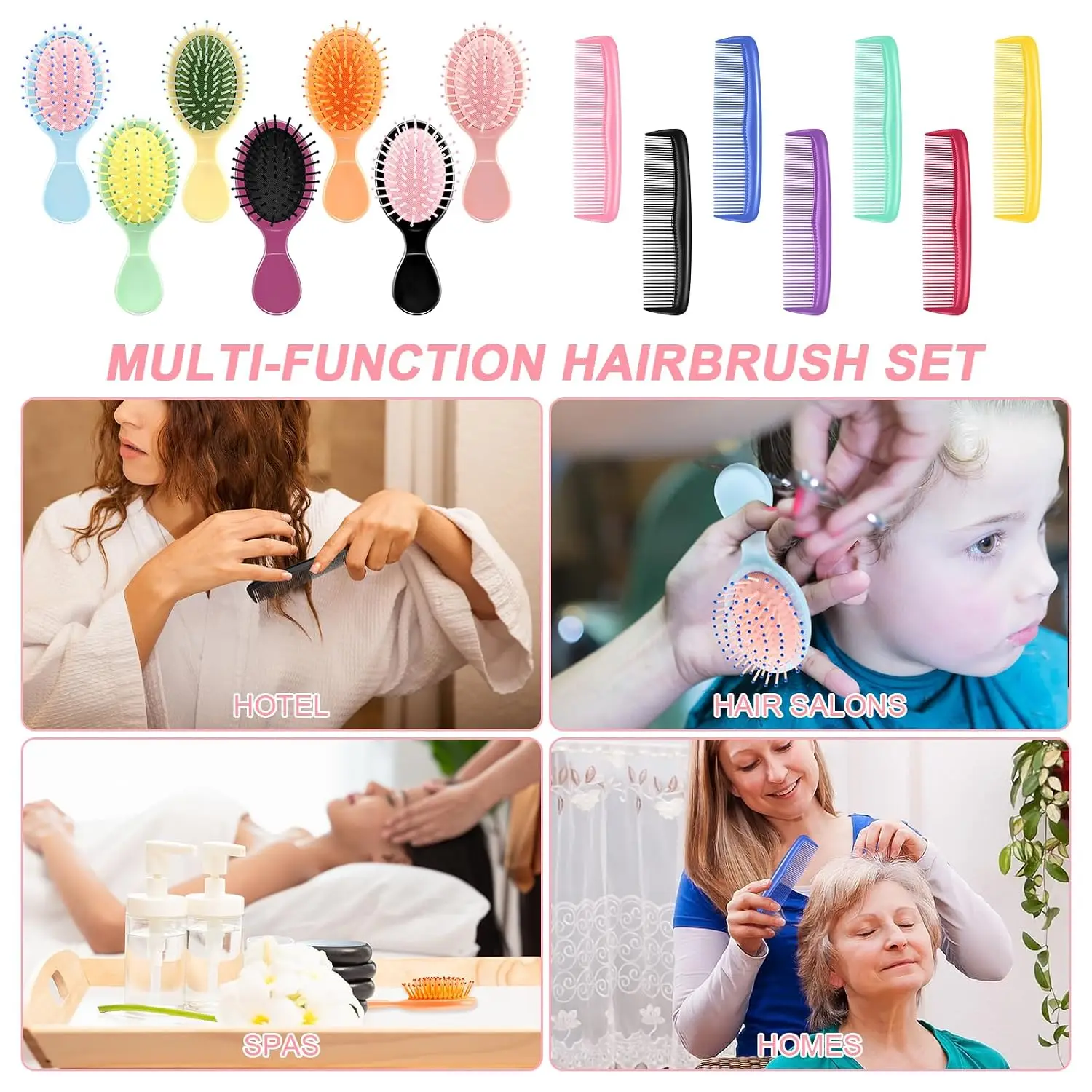 14 Pcs Mini Wet Hair Brush & Comb Set for Travel, Kids, School, Bulk Party Favors - view 6