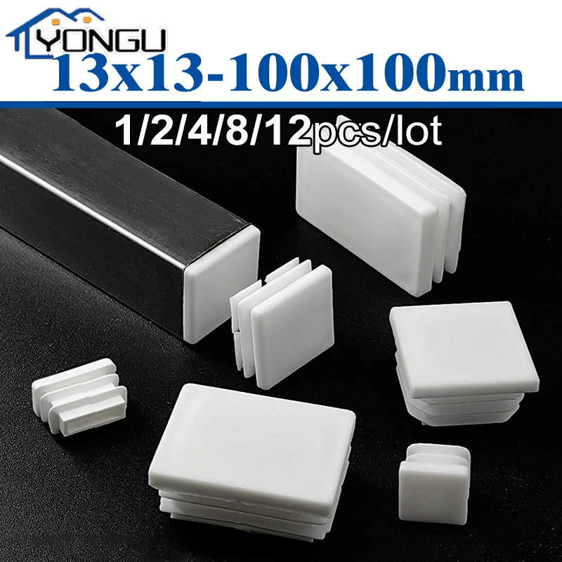 1-2-4-8-12pcs-white-square-rectangular-tube-plug-pipe-cap-plastic-cap-glide-insert-blanking-end-plug-13x13mm-100x100mm