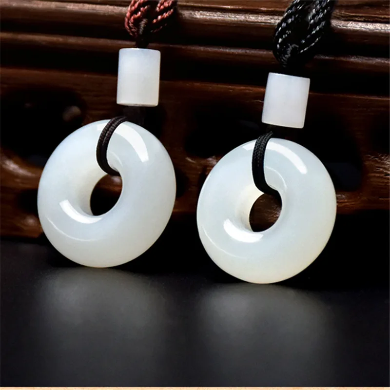 Hetian Seed Material Peace Nostalgic Ring Men And Women, Lambskin White Donut-Shaped Jade Pendant