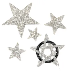 1pc Self Adhesive Clear Rhinestone Star Iron on Patches for Clothing Thermal Appliques Clothes Sticker Small Badges Stripe Craft