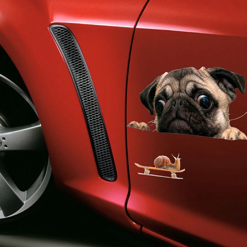 

1pc Cute Vinyl Laptop 3D Car Sticker Pet Puppy Pug Dog Watch Snail Window Decal
