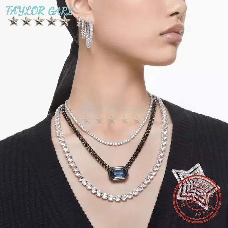 S925 sterling silver high quality original logo necklace jewelry set, Austrian crystal chroma necklace gemstone accessories