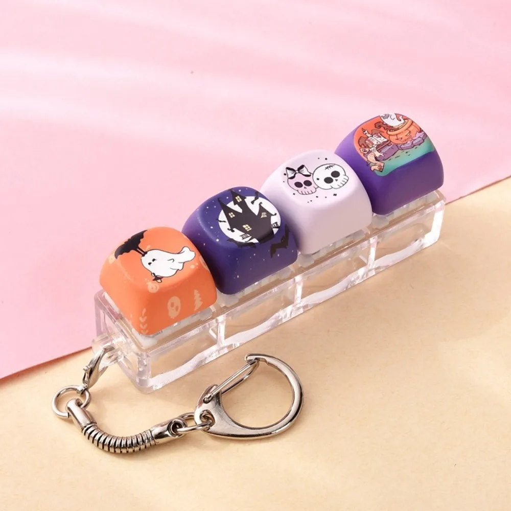 4 Keys Halloween Fidget Pressing Keychain Halloween Pattern Pressing Mechanism Halloween Pendant Creative
