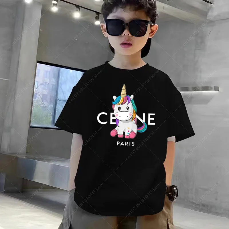 Unicorn Cartoon T Shirt Birthday Gift Clothes Graphic Kids Boys Girls Clothes Children Tops Short Sleeved Kawaii Cotton T Shirts