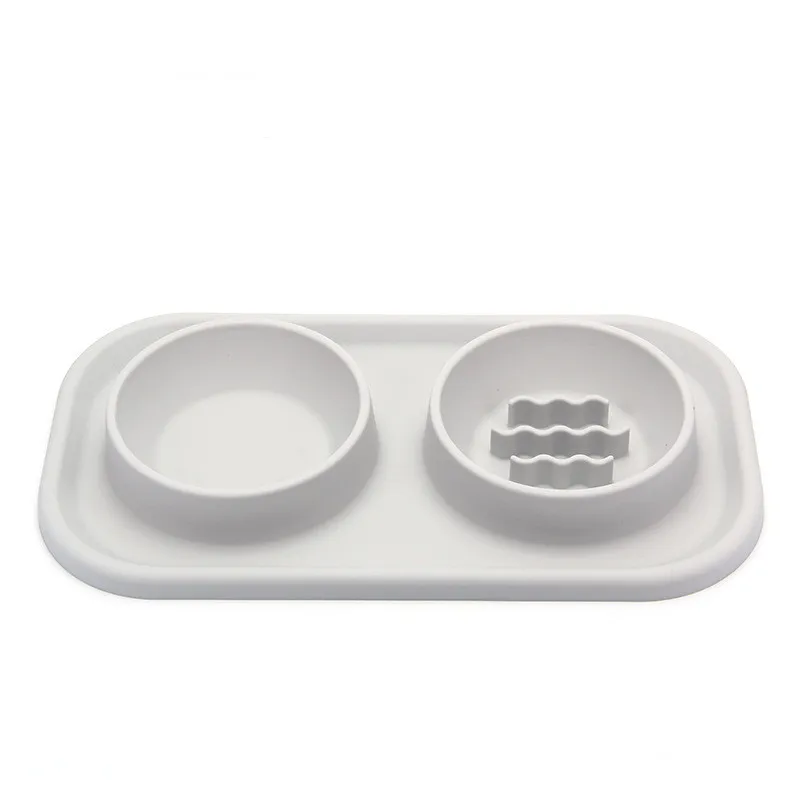 Pet Supplies Silicone Cat Bowl Anti-knockover Slow Food Plate Stainless Steel Small And Medium-sized Dog Bowl Double Bowl