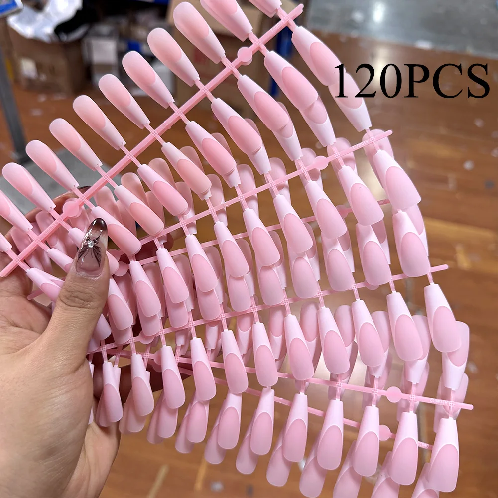 

120 Pcs White Edge French Fake Nail Tips Pink Long Ballet Matte Wearable False Nails Full Cover Simple #Girl Press on Nails tips