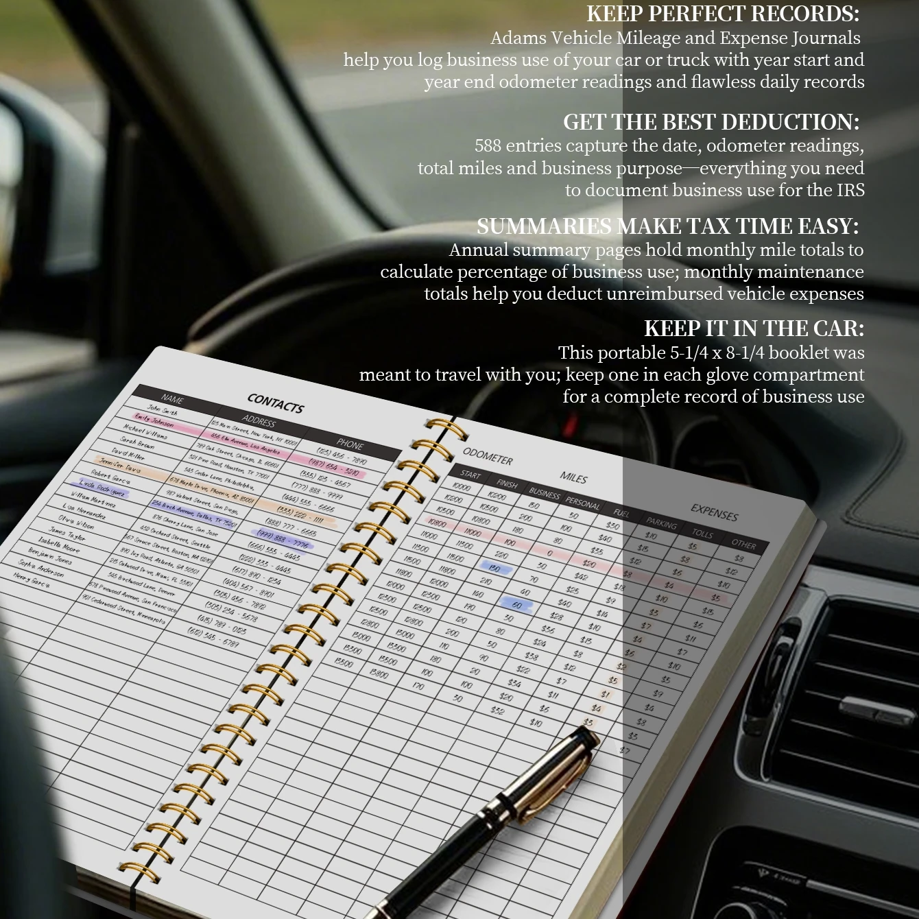 Libro di registro per chilometraggio A5, localizzatore di spese per veicoli con contachilometri, miglia, carburante, parcheggio, perfetto per documenti di auto aziendali e personali