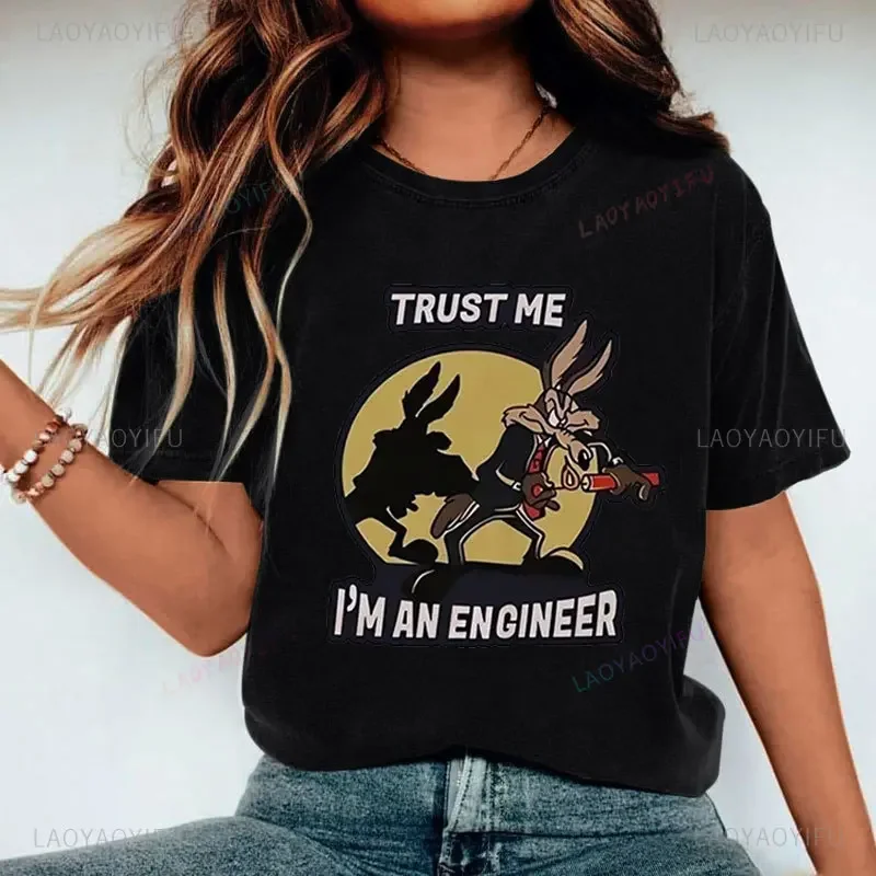 Engraçado wile e coiote camiseta das mulheres dos homens dos desenhos animados casual camiseta gráfico algodão topos streetwear y2k tshirt hip hop roupas góticas