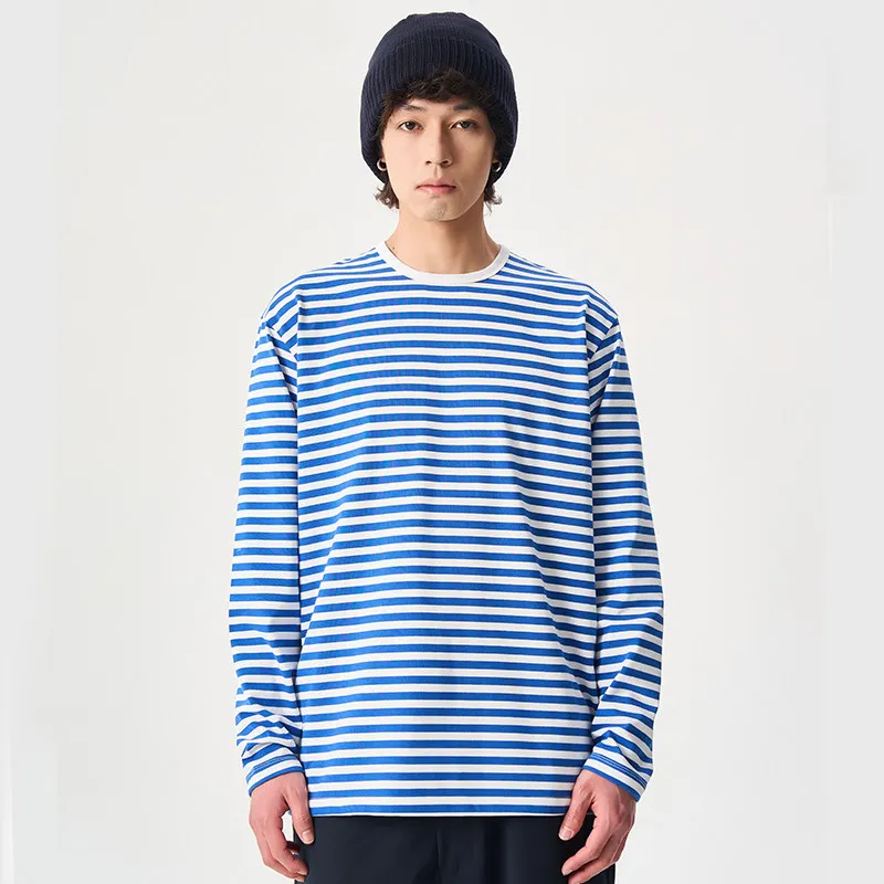 

Mountain Japanese retro loose striped cotton-blend quick-drying bottoming T-shirt sea soul shirt