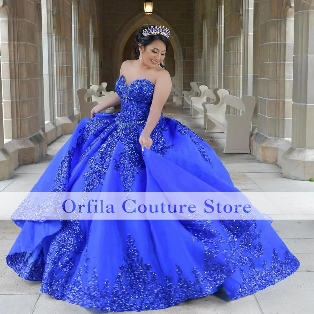 Vestido azul real mexicana, Quinceañera de 15 años, con mangas extraíbles, apliques de lentejuelas, dulce 16, Vestido largo de Graduación