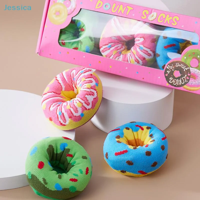 

♥1/2/3Pairs Of Colorful Donuts Pattern Trendy Socks Are Suitable For Christmas Valentine's Day Gifts On Halloween