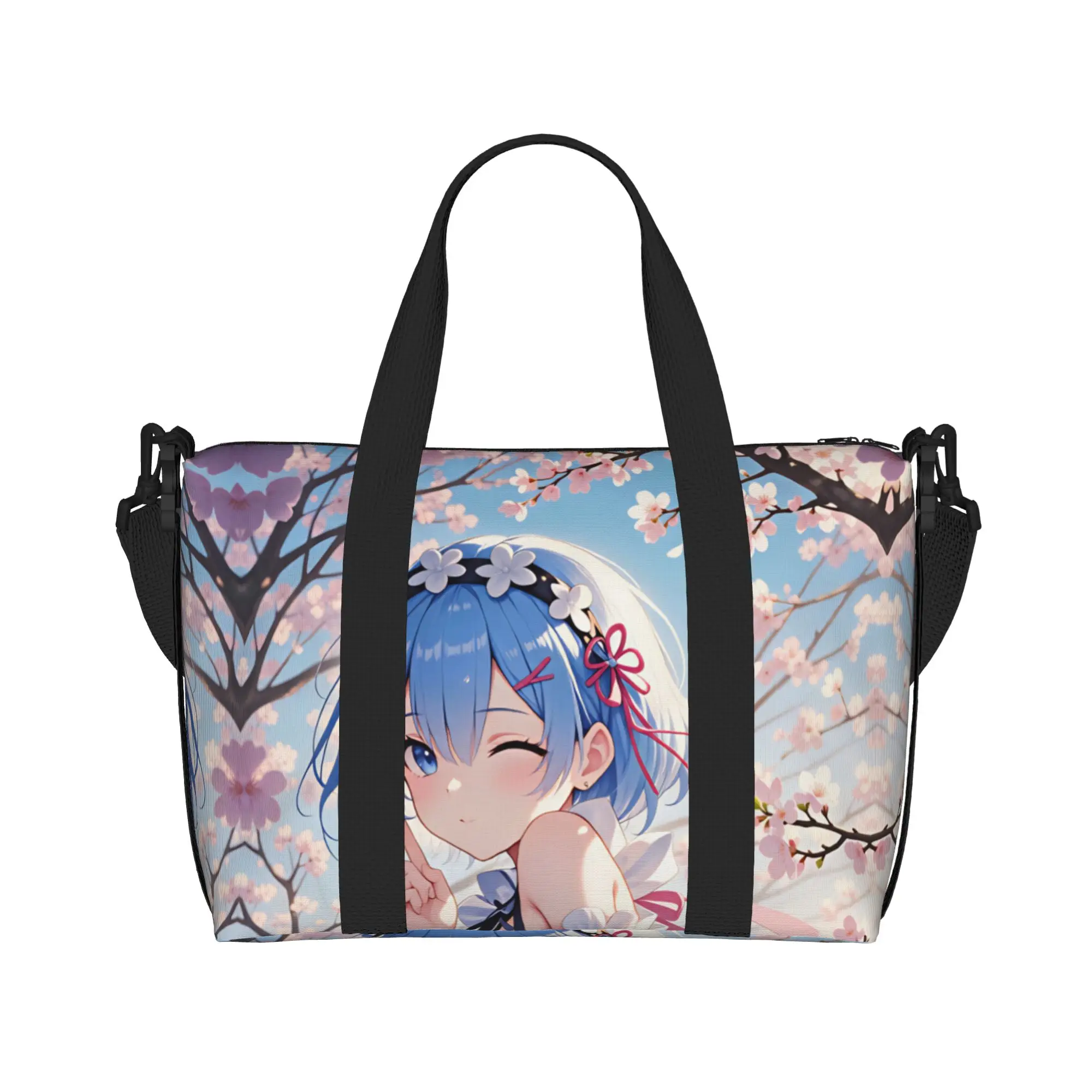 Custom Anime Rem Emilia R-Re:ZERO Tote Bag Women Big Capacity Starting Life in Anothers Worlds Beach Gym Travel Bags