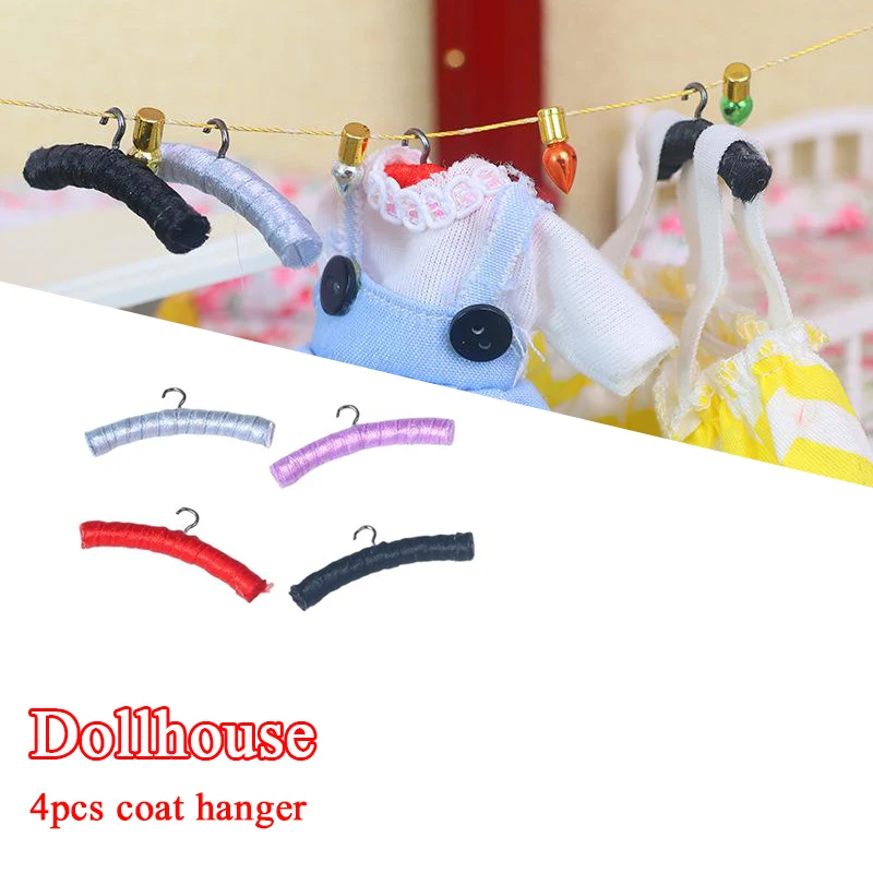 4Pcs 1/12 Puppenhaus Simulation Mini Kleiderbügel Set Puppenhaus Möbel Dekoration Micro Szene Foto Requisiten Pretend Spielen Spielzeug