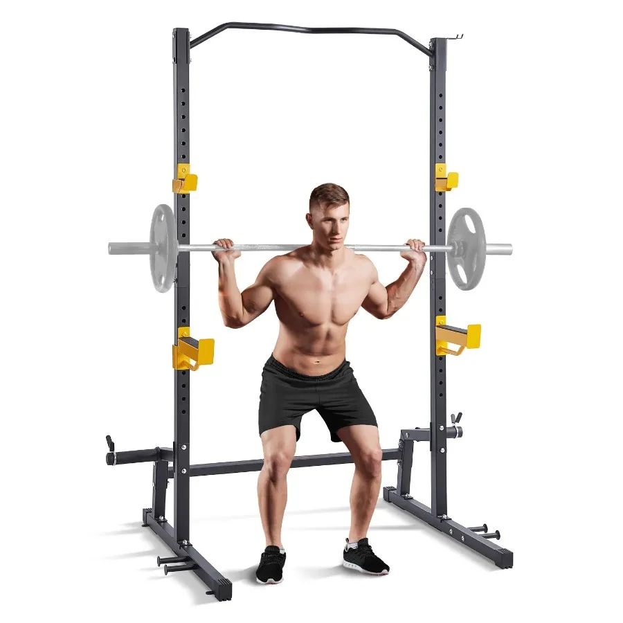 Squat Stand Power Rack Multi-Functional Power Rack with Pull up Bar Hook and Weight Plate Storage Attachment Adjustable Power