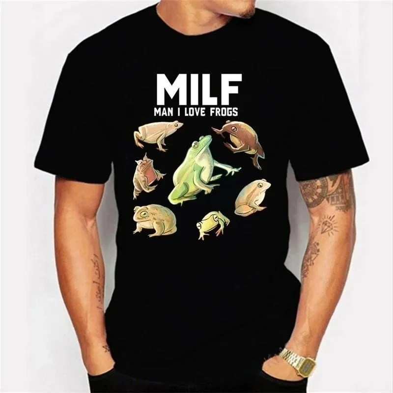Milf Man I Love Frogs Harajuku Style Men's T-Shirt Customizable Hand-Painted Clothing Camisas Unique Design Fashionable