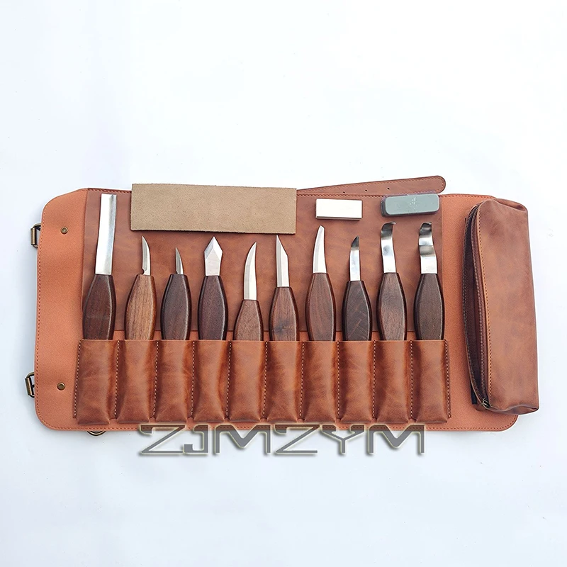 Wood Carving Kit With Square Wooden Handle For Beginner's Wood Carving Set of Knives Engraving Knife Straps Wood Whittling Kit