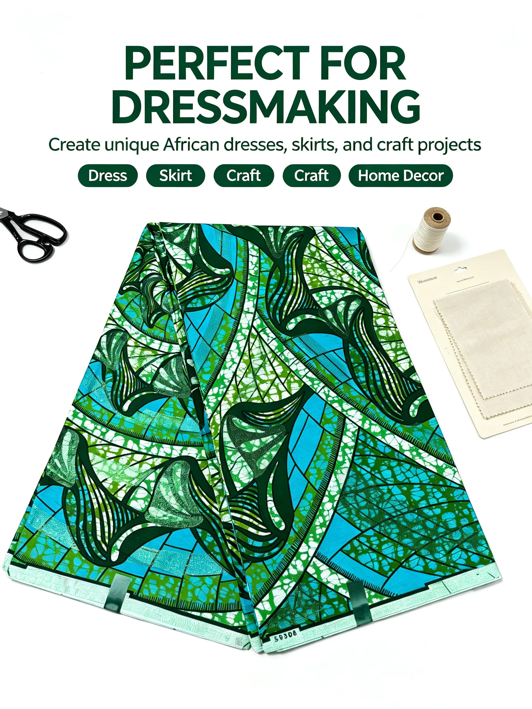 Golden Sanga African Wax Print Fabric Green Blue Ankara Pagne 6 Yards Batik Cloth For Women Dress Sewing DIY Garment Material view 4