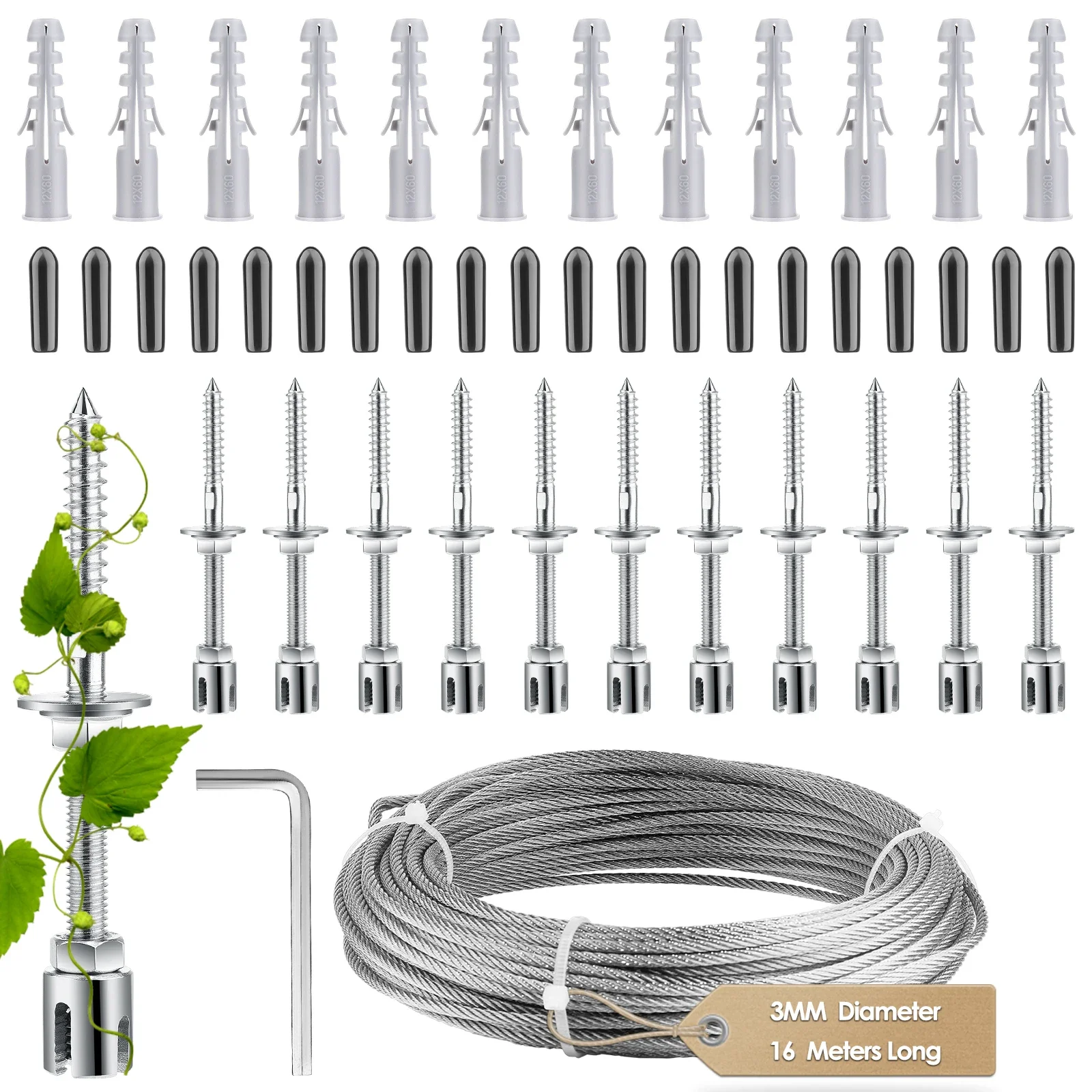 

Professional System Stainless Steel Trellis for Climbing Plants Climbing Frame Kit with 16 Meters Rope 12 Holders