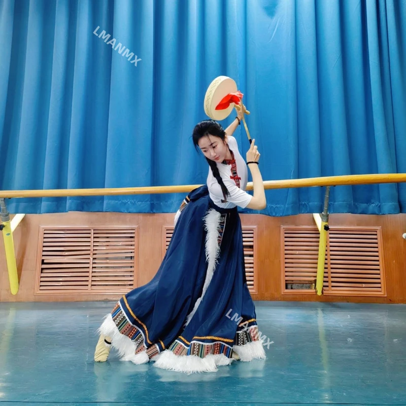 

Mongolian Stage Dance Wear National Dance Tibetan Outfit Chinese Traditional Tibetan Dance Dress Hanfu Outfit Minority Dress