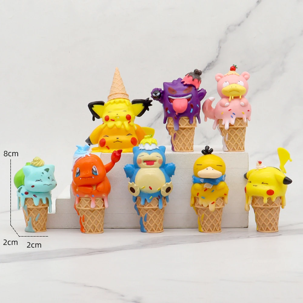 PokéMon Pocket Monster Ice Cream Anime Figurine Bulbasaur Snorlax Pokemon Collection Model Doll Desktop Decoration Toy Kids Gift