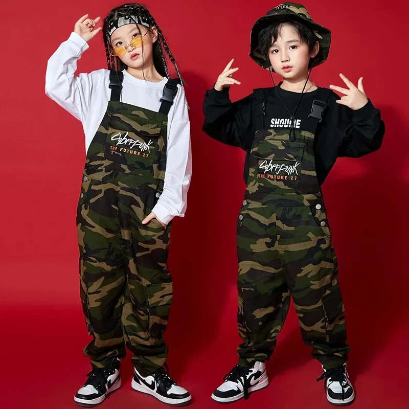 Girls Hip Hop Camouflage Overalls Boys Baggy Pants Dungaree Trousers Kids Jumpsuit Street Dance Wear Romper Children Streetwear