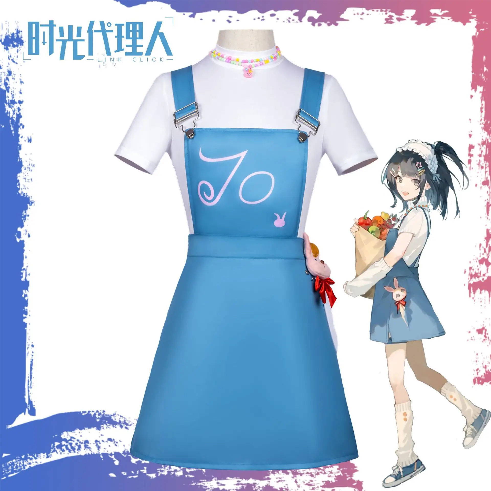 

Anime Jo Rin Cosplay Link Click Qiaoling Cosplay Blue Rompers Top Dress Suit Halloween Party Outfit for Women Girlstrap Dress