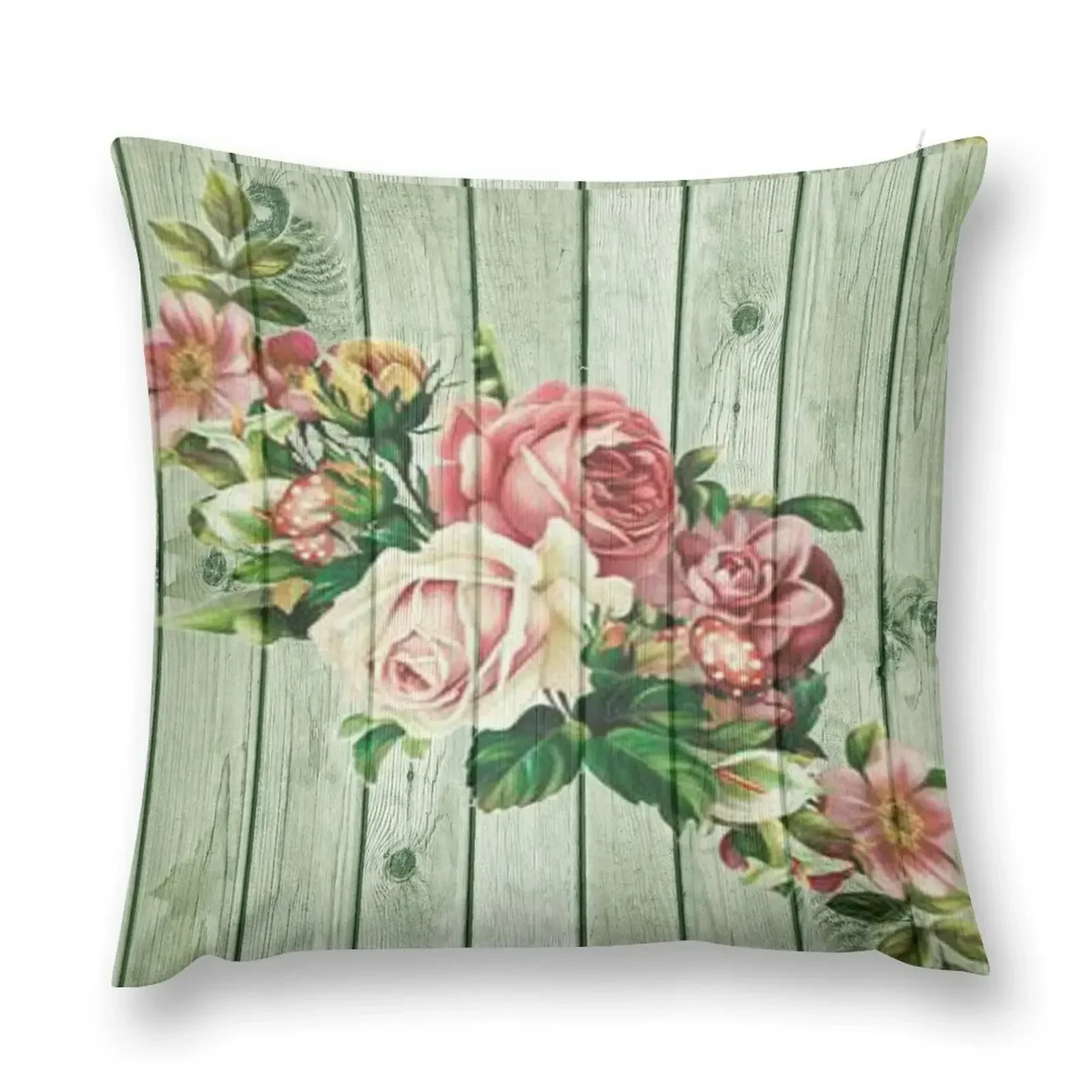 

Shabby Chic Rose Bouquets On Wood Throw Pillow Christmas Pillow Cases Decorative Sofa Cushion pillow