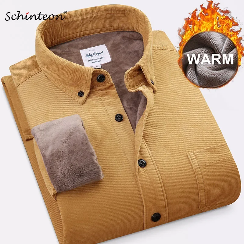 

Schinteon Men Corduroy Warm Winter Shirt Thick Fleece Lining Thermal Shirt S-4XL 42 43 Bottoming Shirt