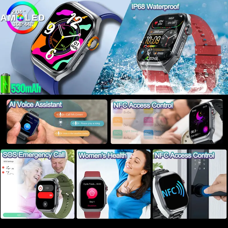 2024 neue medizinische Qualität Smartwatch Männer Blutzucker Lipid Harnsäure Uhren NFC 530mah Health Tracker Anruf Smartwatch für Frauen