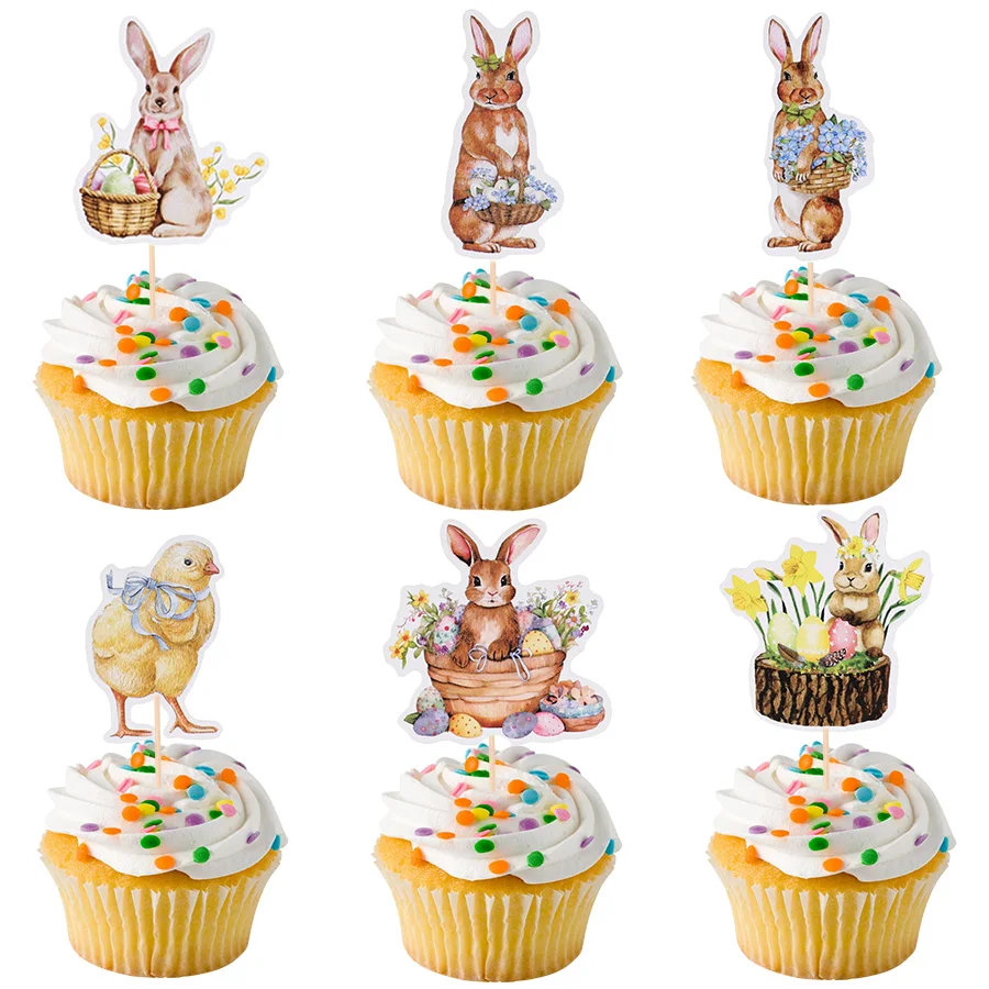 

8PC Easter Bunny Cupcake Topper Happy Easter Rabbit Cake Topper Food Picks Birthday Party Cake Toppers Decor Easter Party Supply