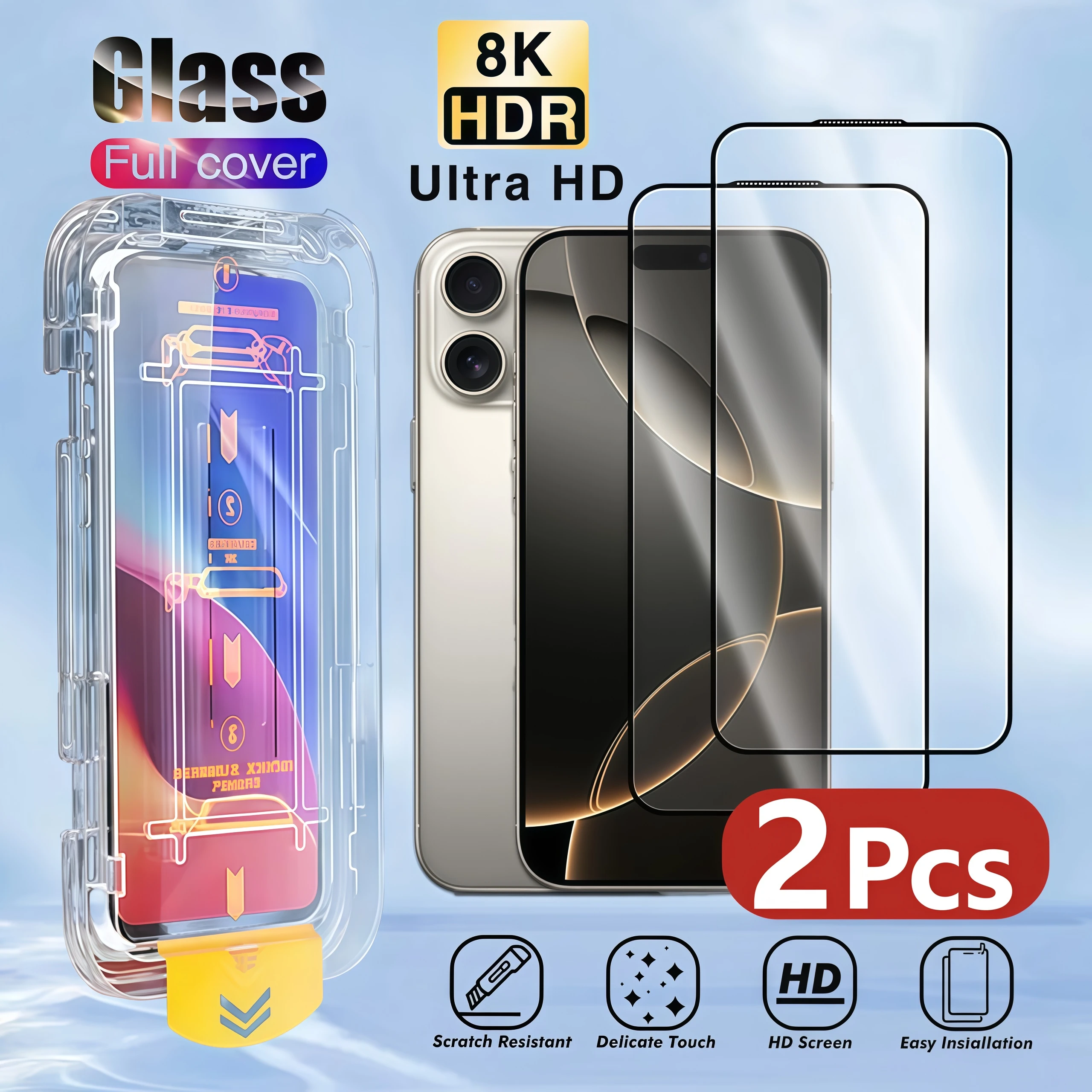 2 قطعة HD حامي الشاشة آيفون 16 15 14 13 12 11 برو ماكس Mini 16E 6 7 8 زائد X XS ماكس XR الغبار تركيب الهاتف الزجاج