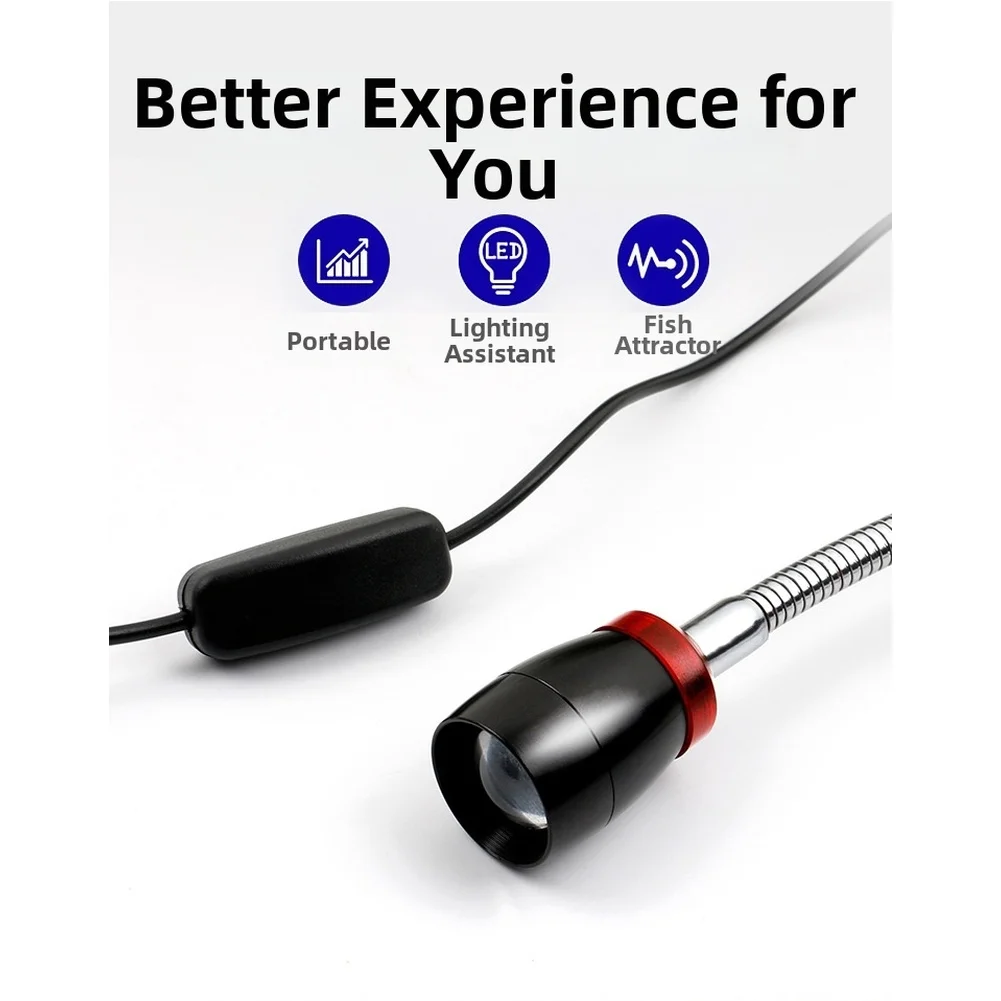 Fishing Light for Raft Bridge Night Fishing Adjustable Zoom Blue White Dual LED Source Aluminum Alloy USB Rechargeable