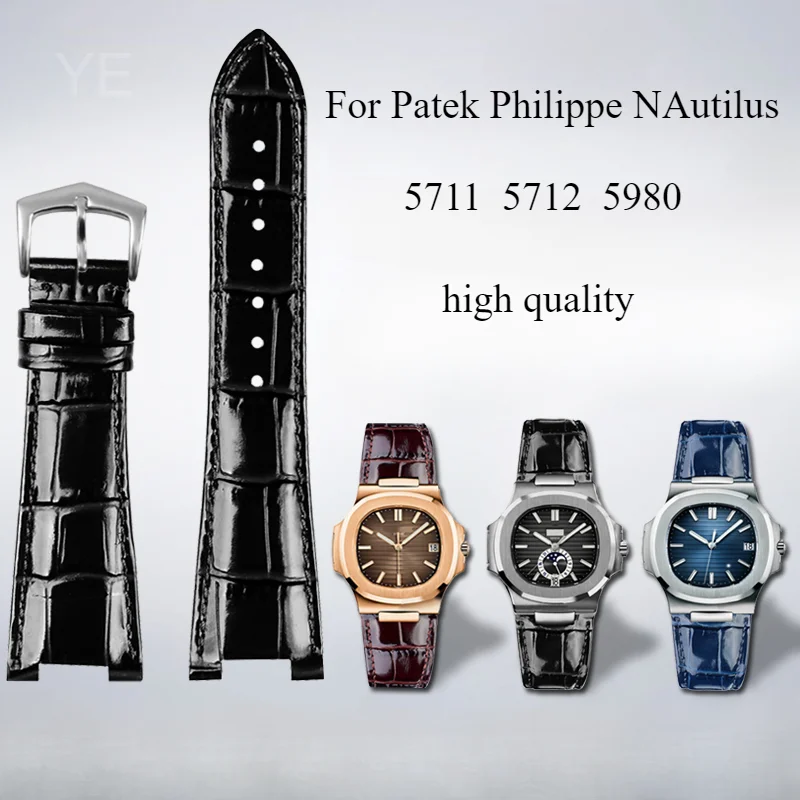 Delicate and Elastic Cowhide Watchbands for  Patek Philippe  5711 5712G 5726A Nautilus Series Notch  25mm Watch Strap