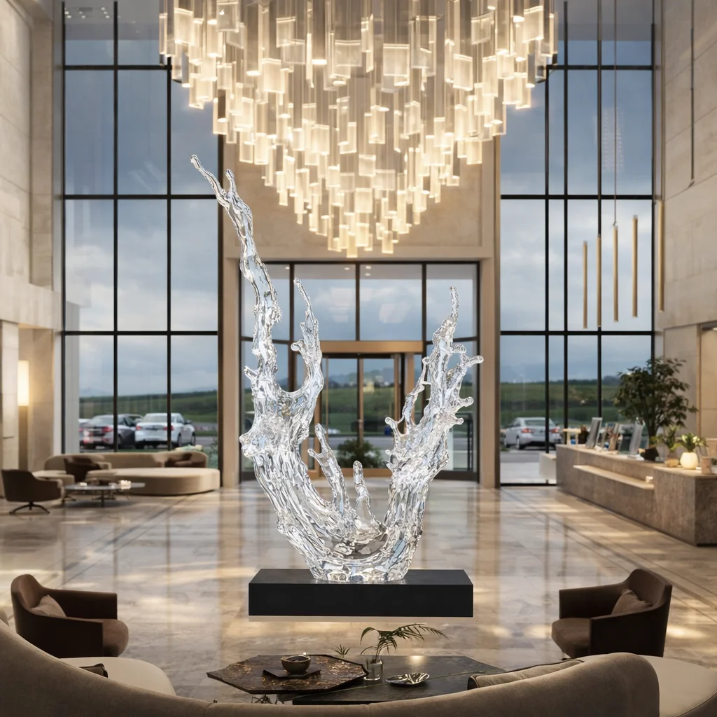 *#Q J Transparent Resin Wave Sculpture Modern Home Living Room Coffee Table Decor Crystal Like Interior Ornament&
