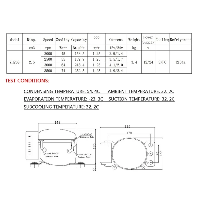 ZH25G Car DC Refrigerator Compressor DC12/24V DC Compressor Car and Ship Refrigerator Freezer 12V24V220V Compressor image 6