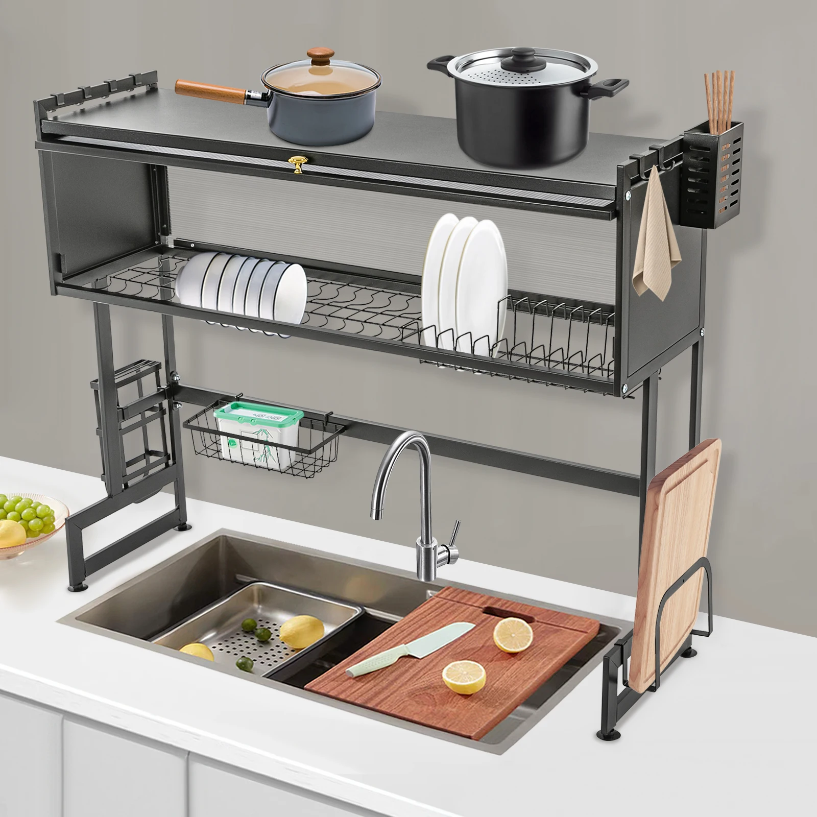 

Modern Black Baking Paint Cutlery Drainer, Dish Drying Rack, 2-tier Dish Drainer