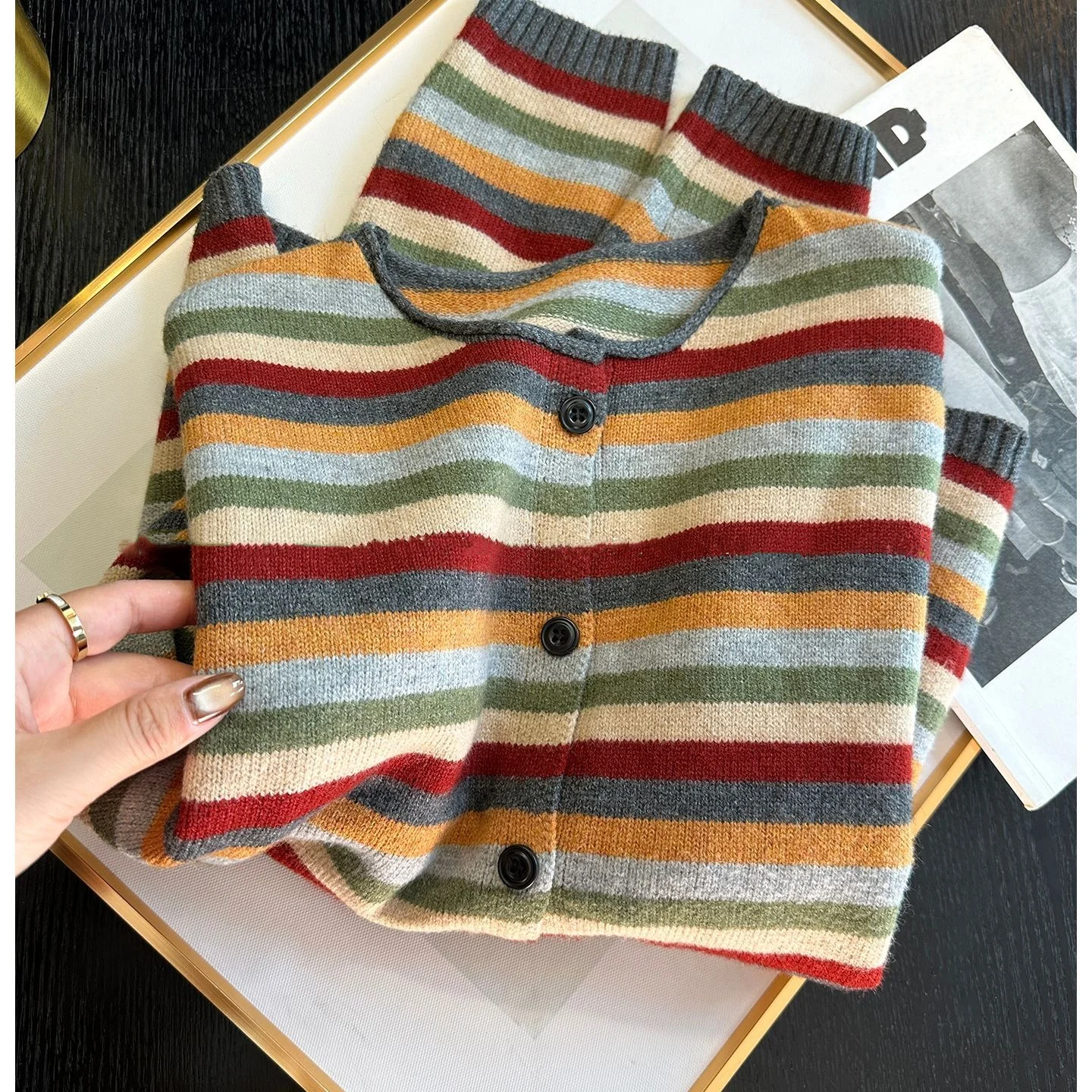 

Women Striped Knitted Open Cardigan Loose Fit Sweater Outerwear Autumn Season Lazy Style Korean Fashion knitwear Top