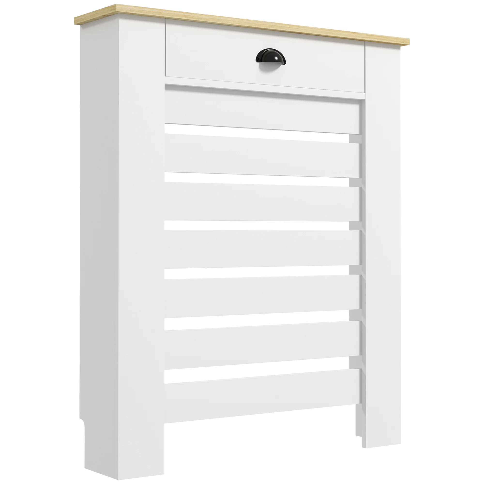 HOMCOM Copriradiatore con griglia a listelli orizzontali e 2 cassetti in legno 78L x 19P x 95,5H cm bianco