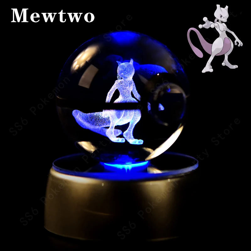 Pokemon Kristallen Bol 3D Pikachu Mewtwo Gengar Pokébal 3D Nachtlampje Glazen Beeldje Pokemon Kristallen Bol Kinderverjaardagscadeau