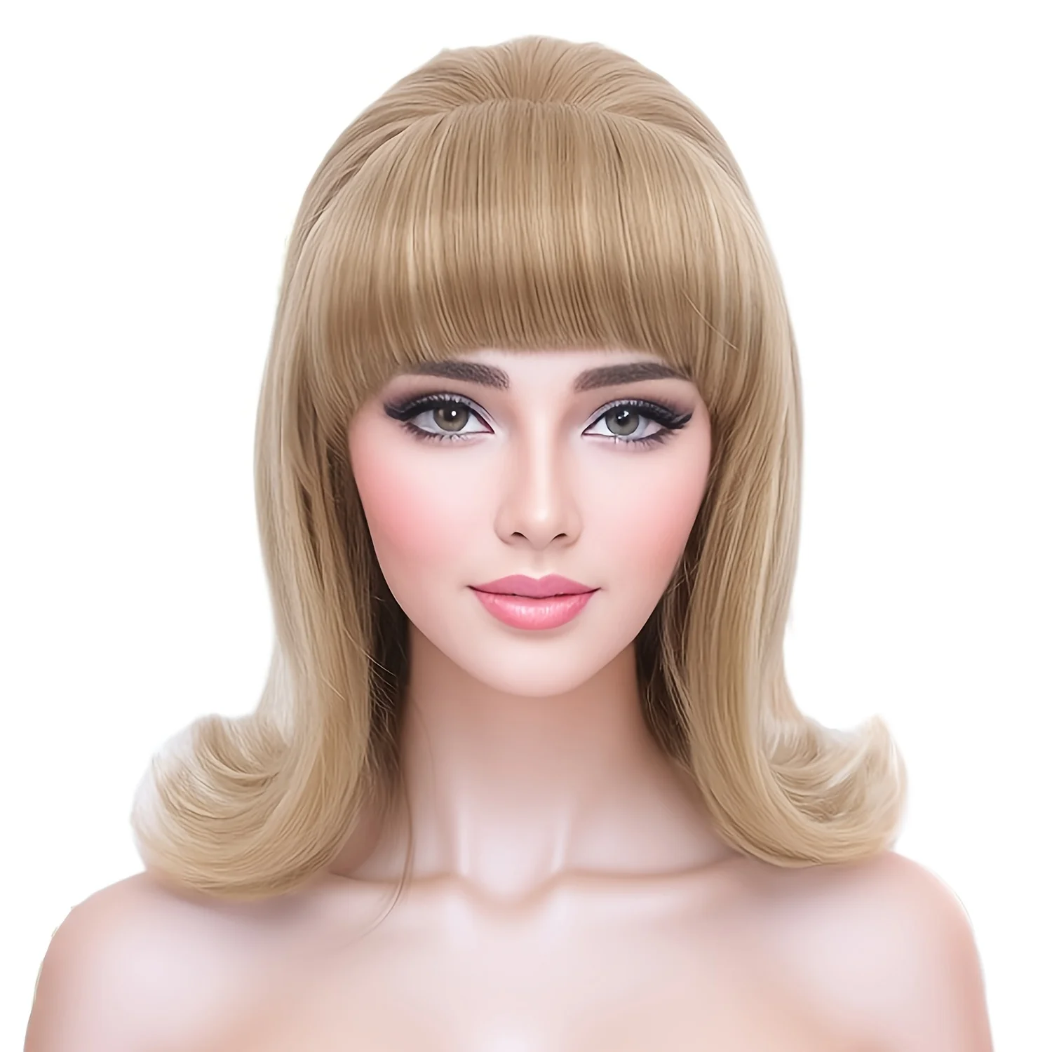 15inch Blonde Halloween Costume Party Wig 1960s Synthetic Hair Wig With Bang For Women