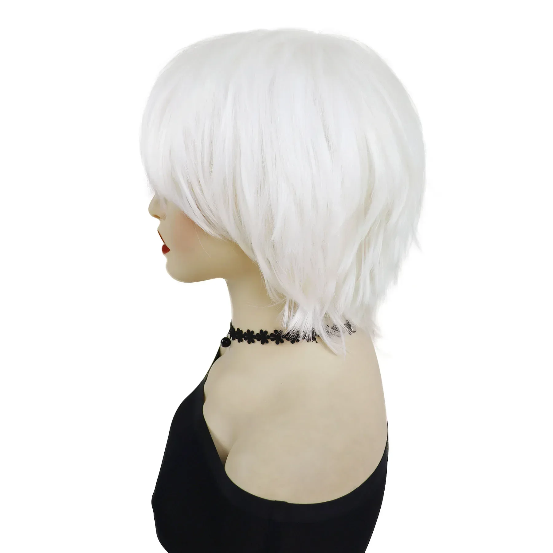 Parrucche bianche corte per donna Parrucca cosplay per capelli sintetici con frangia Parrucca dritta per film anime Festa in costume Parrucca Drag Queen di Halloween